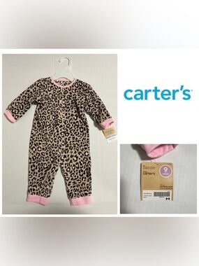 🆕CARTER’S - 9M - NWT - INFANT GIRLS LEOPARD CAT FLEECE COVERALL